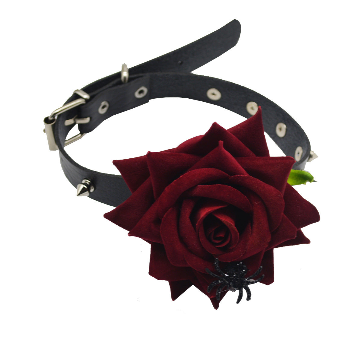 Gothic Style Mädchen Rote Rose Leder Halsband Halskette