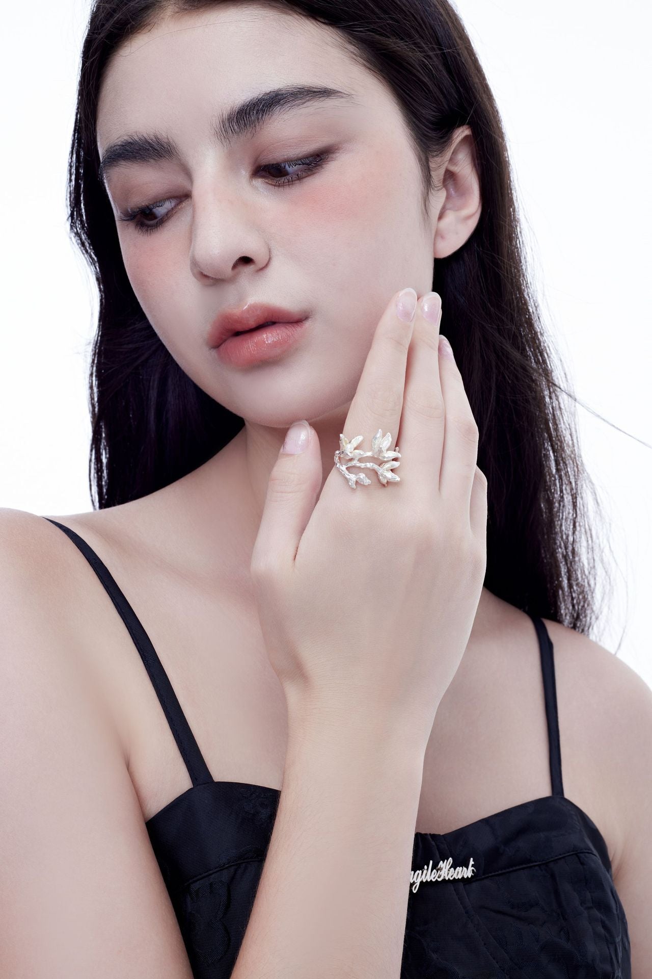 S925 Silber Damen Blumenperle Verstellbarer Ring