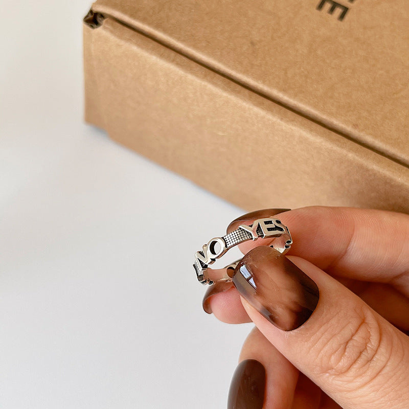 Vintage S925 Silber Ja oder Nein Verstellbarer Ring