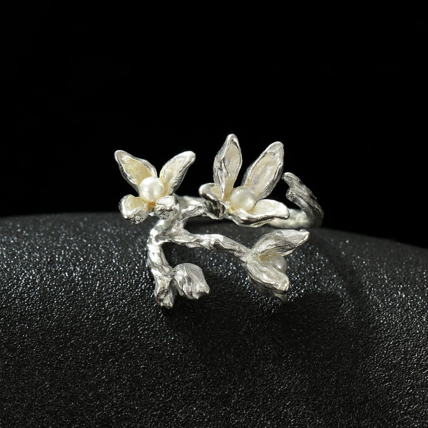 S925 Silber Damen Blumenperle Verstellbarer Ring