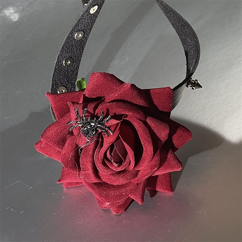 Gothic Style Mädchen Rote Rose Leder Halsband Halskette