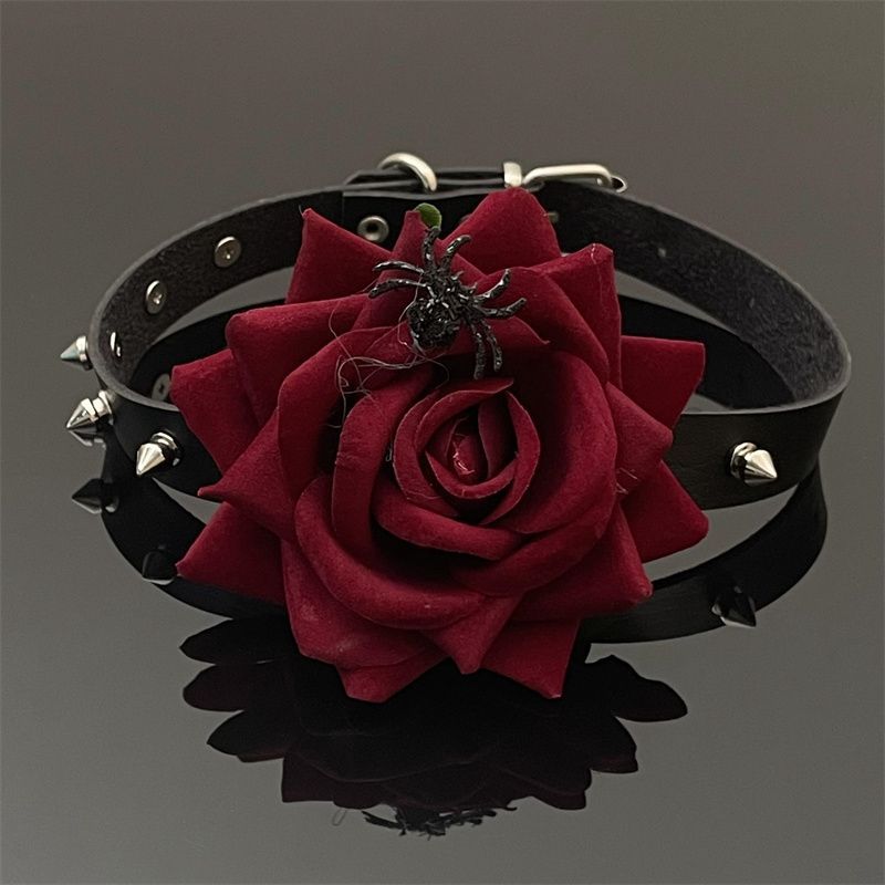 Gothic Style Mädchen Rote Rose Leder Halsband Halskette