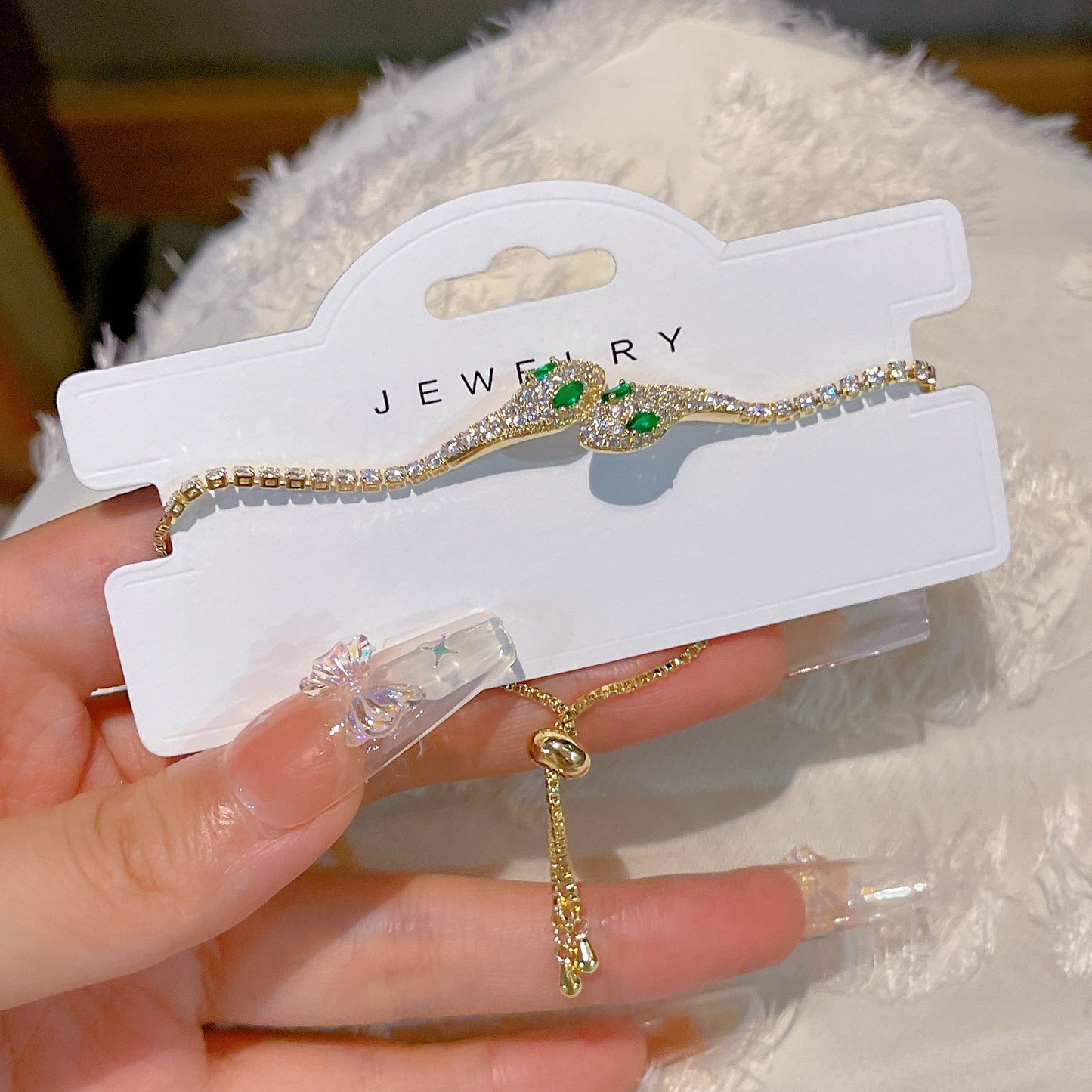 Schickes, elegantes Damen-Strass-Schlangenarmband mit Kordelzug