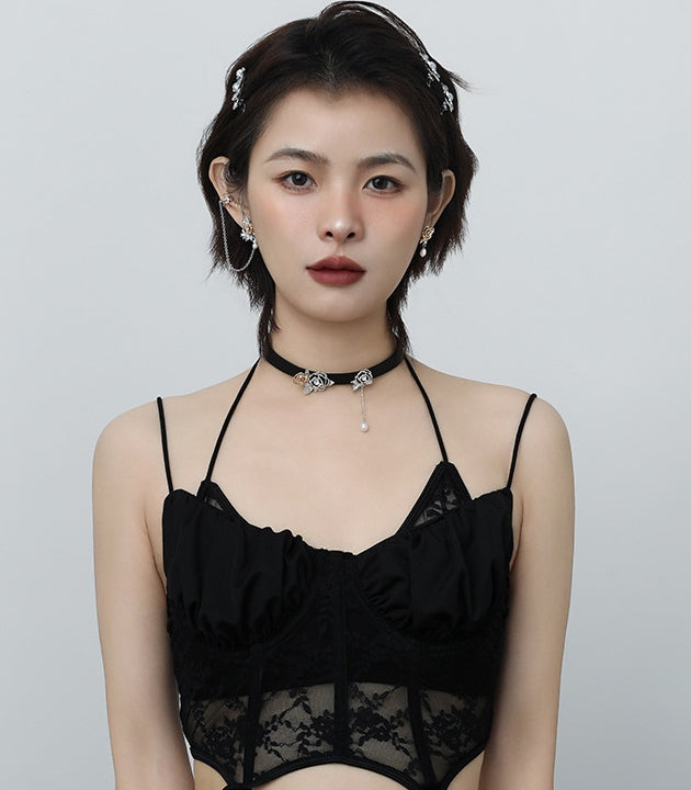 Designer Mädchen Vintage Metall Gold Rose Perle Halsband