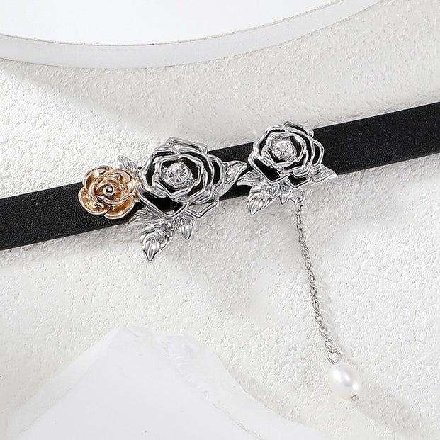 Designer Mädchen Vintage Metall Gold Rose Perle Halsband