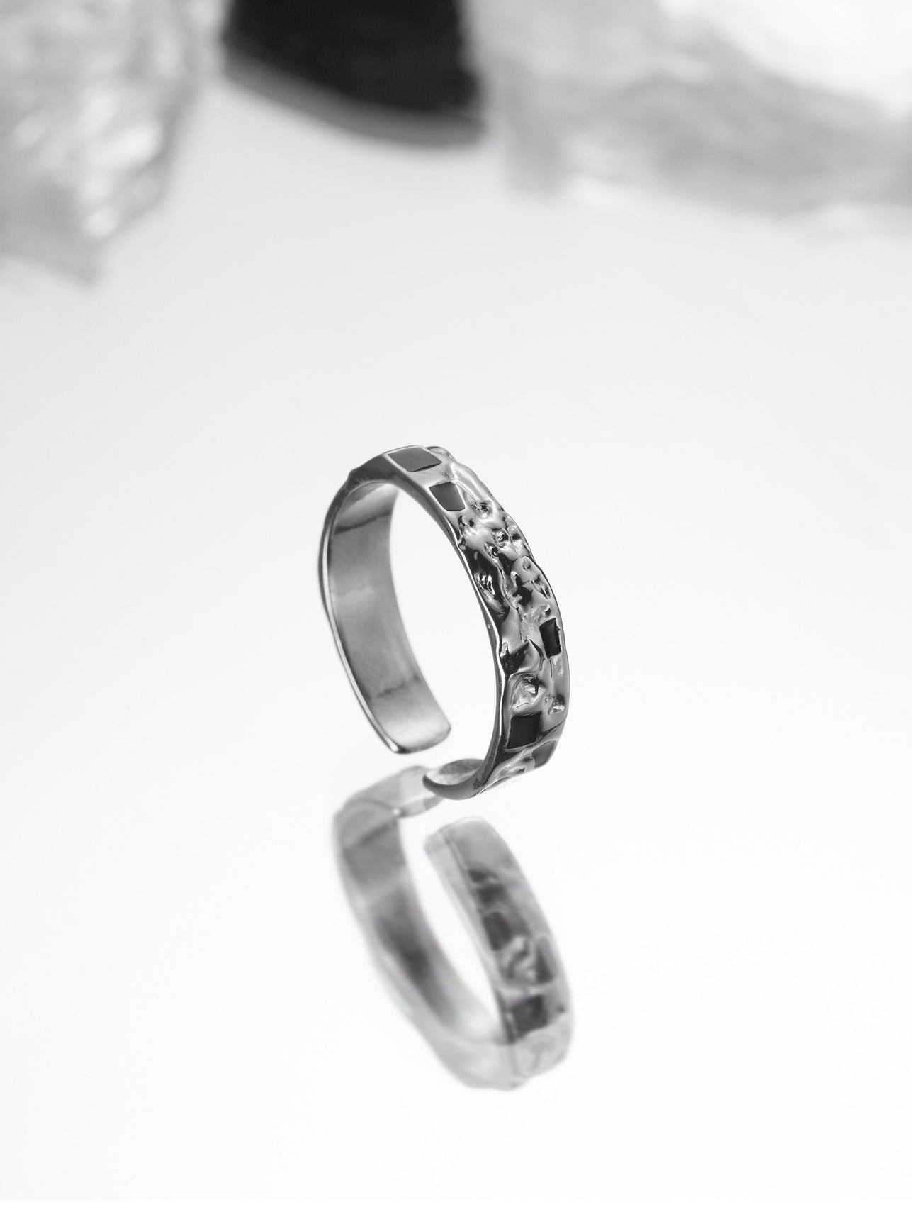 Designer Unisex Schwarz-Weiß Schachbrett Ring