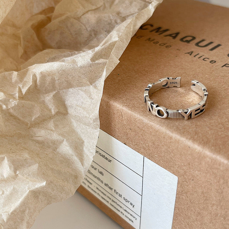 Vintage S925 Silber Ja oder Nein Verstellbarer Ring