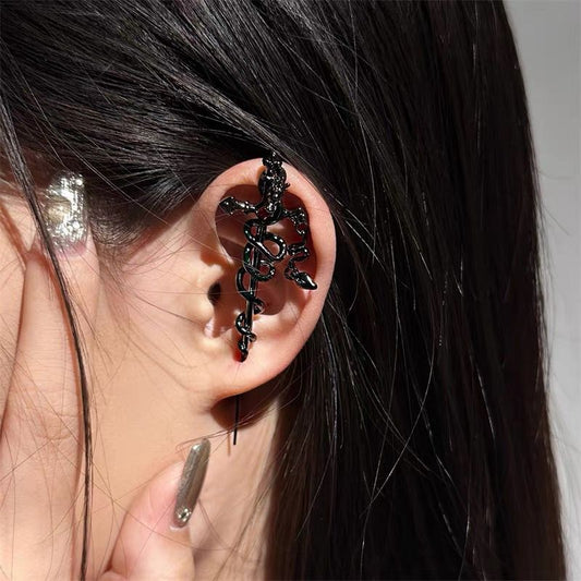 Dark Gothic Evil Dragon Twining Sword Cross Earrings