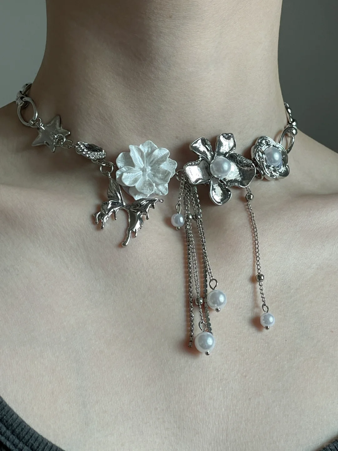 Y2K Chic Mädchen Schmetterling &amp; Blume Halskette Choker