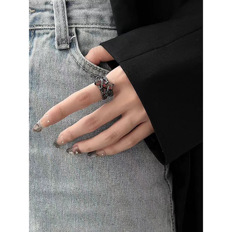Sylus Unisex Dark Punk Designer Vintage Rot Strass Ring