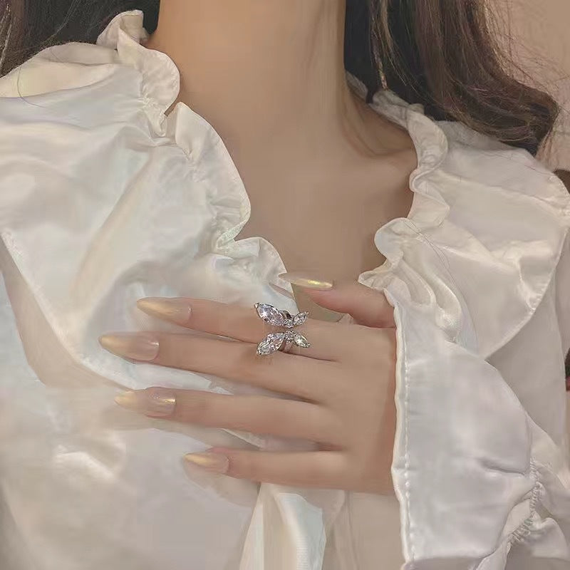 Glänzender Strass Zirkon Schmetterling Öffnung Verstellbarer Ring