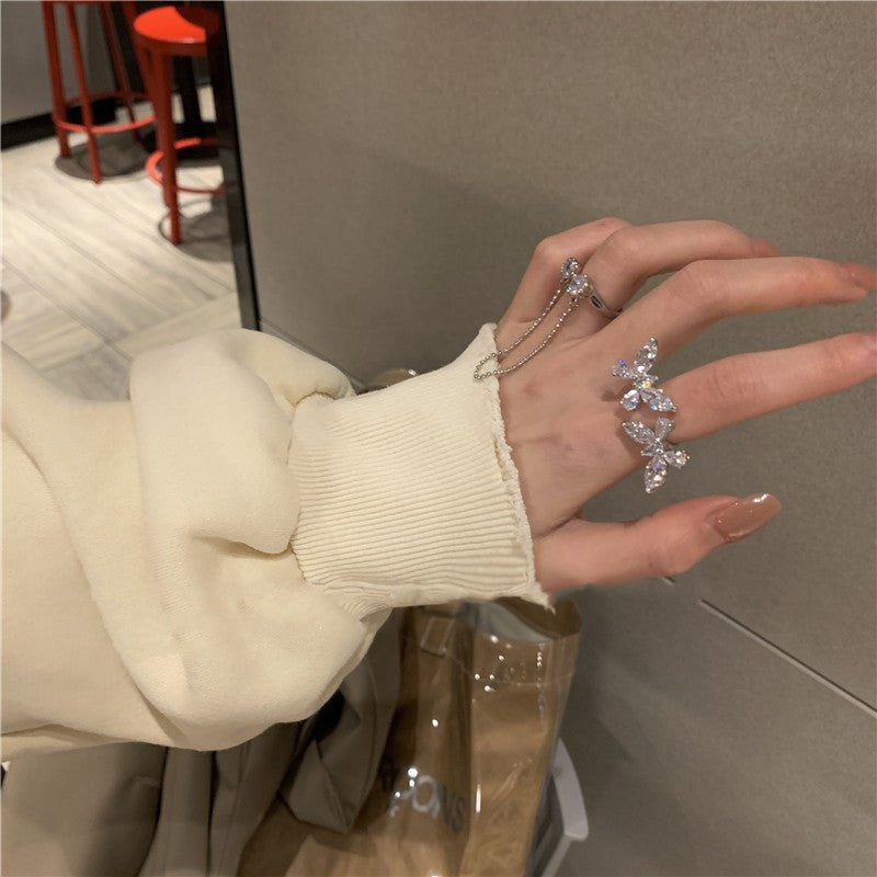 Glänzender Strass Zirkon Schmetterling Öffnung Verstellbarer Ring
