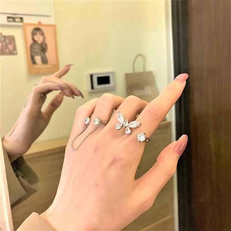 Glänzender Strass Zirkon Schmetterling Öffnung Verstellbarer Ring