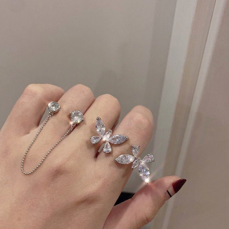 Glänzender Strass Zirkon Schmetterling Öffnung Verstellbarer Ring