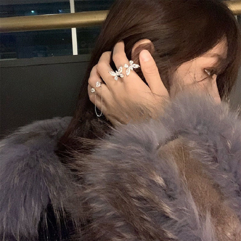 Glänzender Strass Zirkon Schmetterling Öffnung Verstellbarer Ring