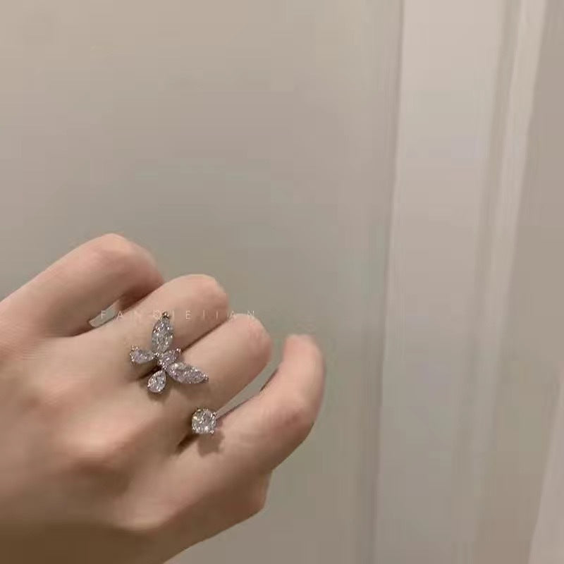 Glänzender Strass Zirkon Schmetterling Öffnung Verstellbarer Ring