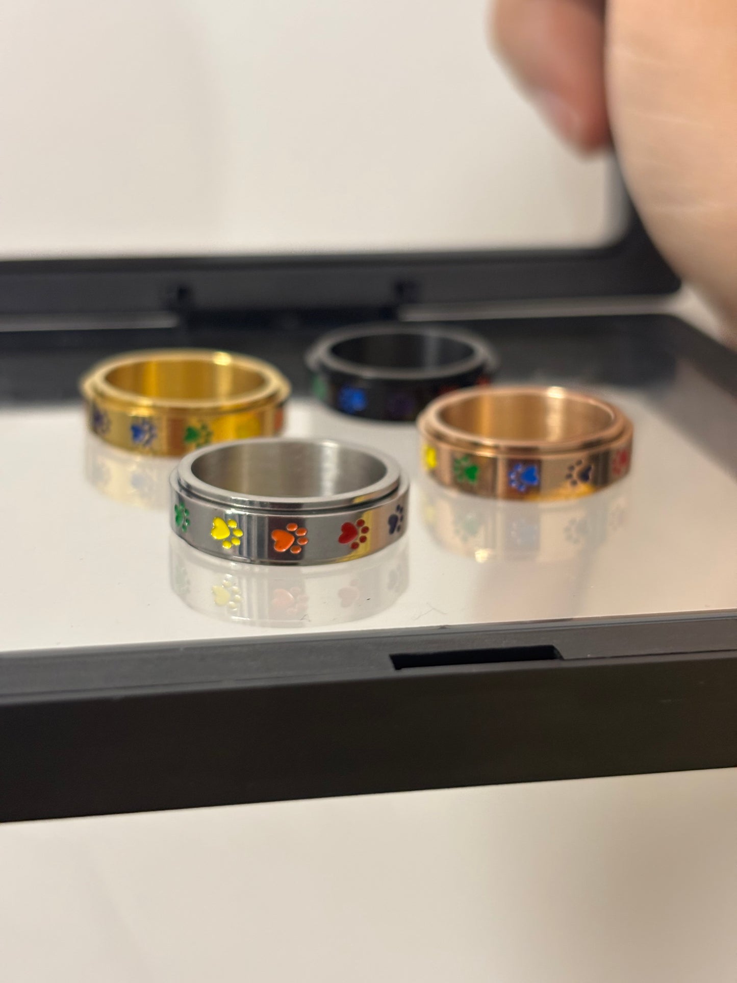 The Foxhole Court Rainbow Stainless Steel Rotatable rings