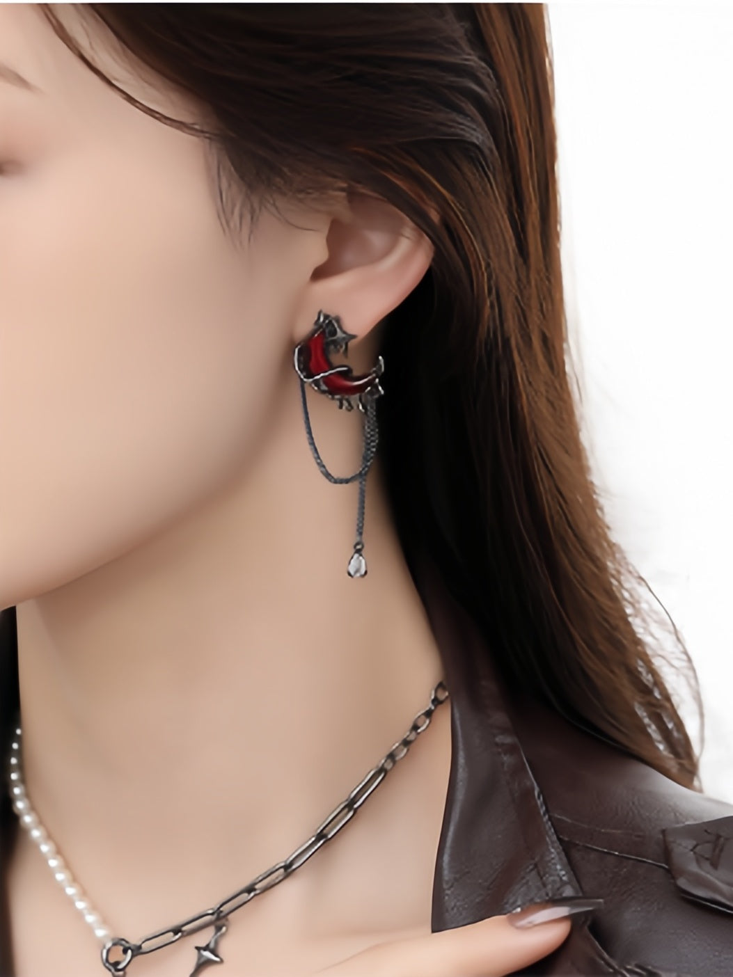 Gothic Bloody Red Moon Asymmetrical Earrings