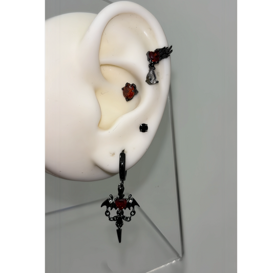 Goth Dark Devil Heart Earrings