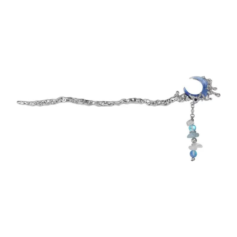 Y2K Blue Moon Rhinestone Hairpin For Columbina