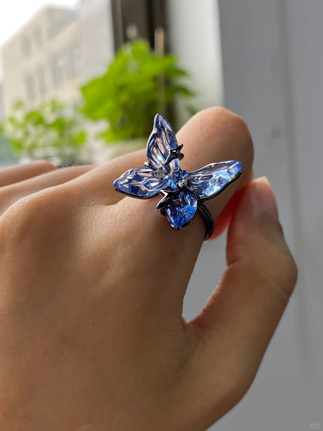 Designer-Ring mit blauem Schmetterling für süße Mädchen