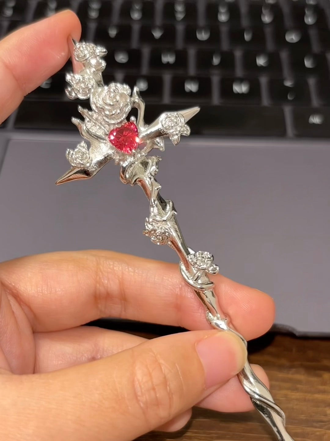 Unisex Goth Thorn Rose Cross Hairpin