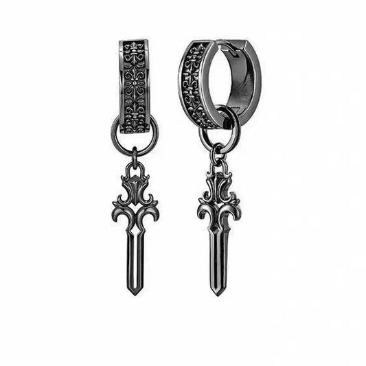 Goth Unisex Black Iris Sword Hoop Earrings for Clorinde