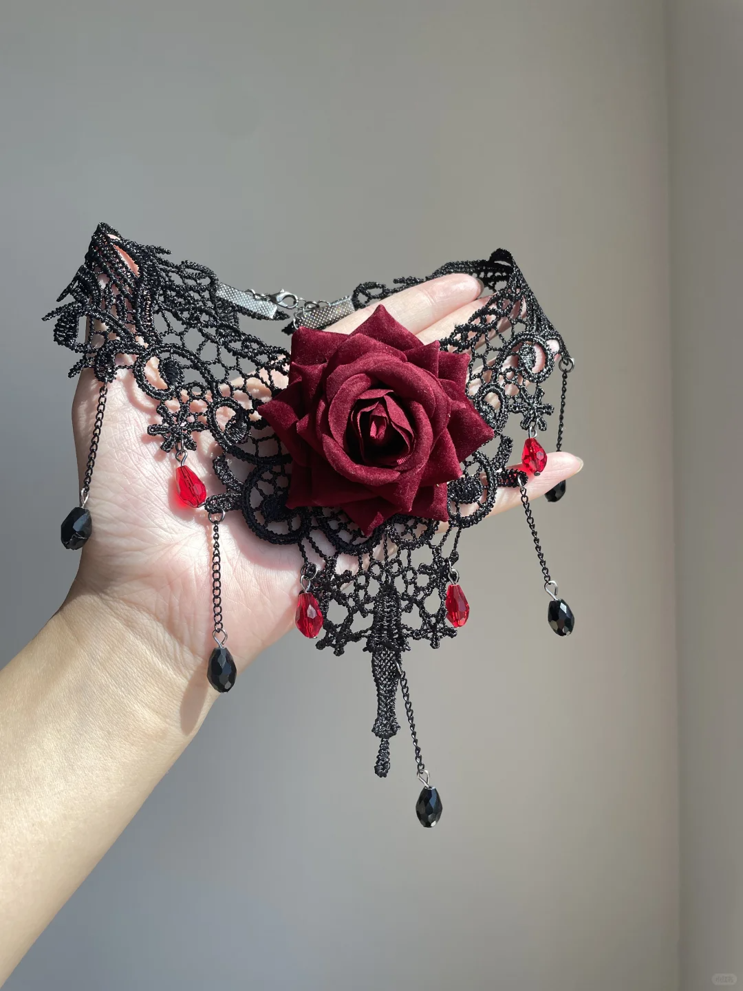 Gothic Girl Spitze Rote Rose Quaste Choker Halskette