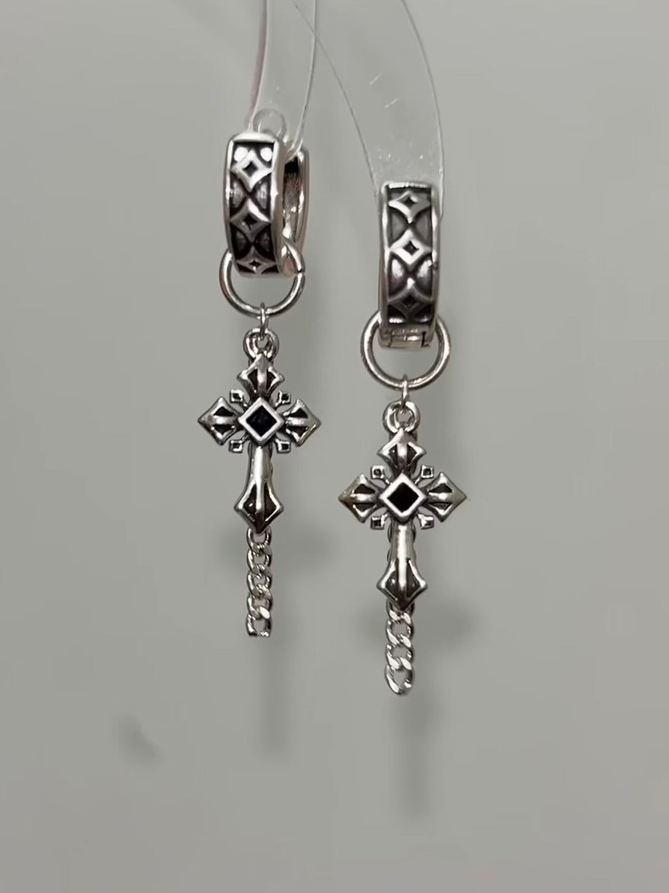 Dark Vintage Cross Metal Hoop Earring