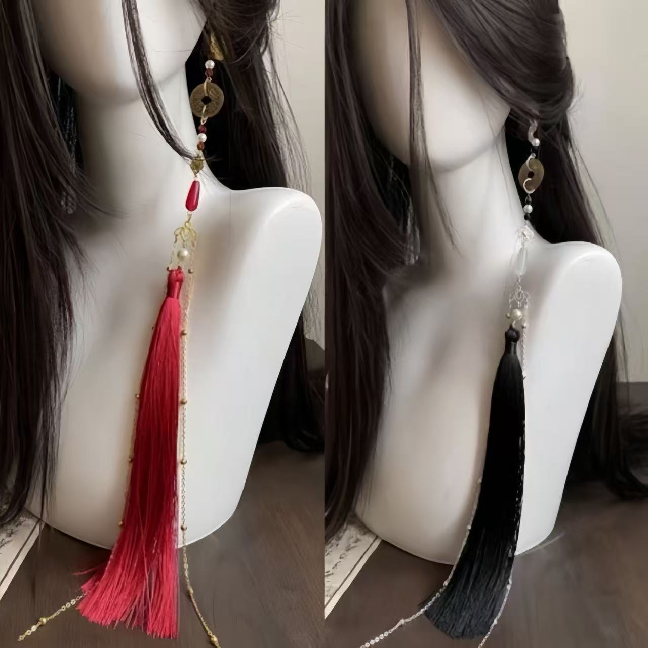 Ancient Style Hua Cheng (San Lang) Long Tassel Ear Cuffs