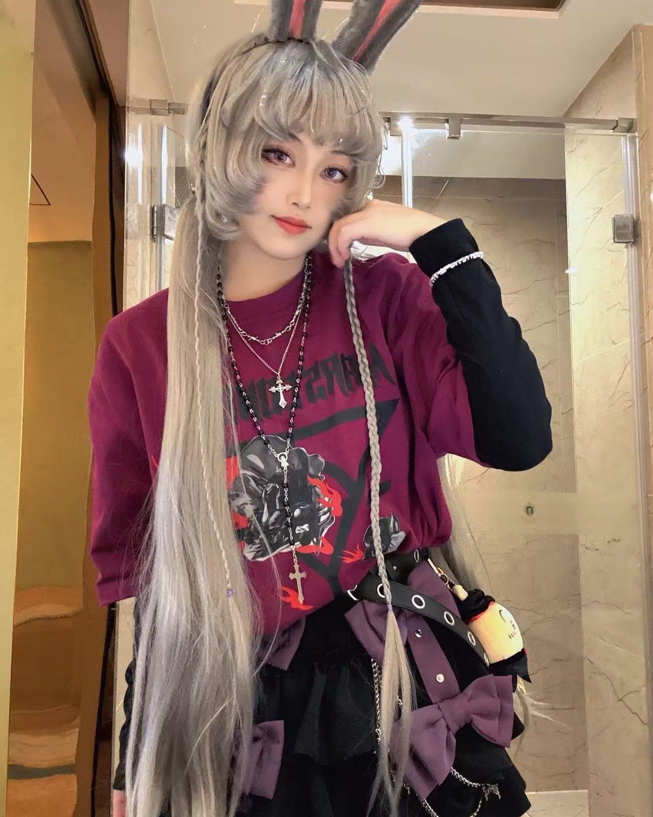 Y2K Goth Vintage Cross Beads Multi-Layer Necklace