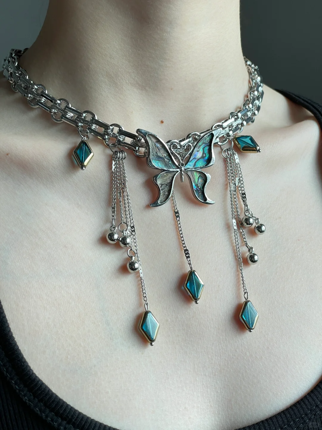 Chic Vintage Y2k Butterfly Tassel Choker Necklace