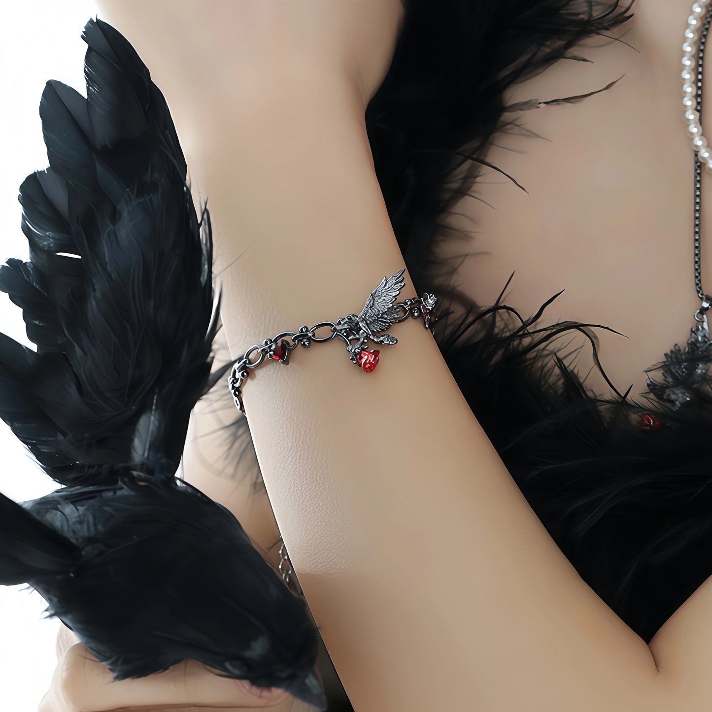Dark Gothic Raven Rose Bracelet