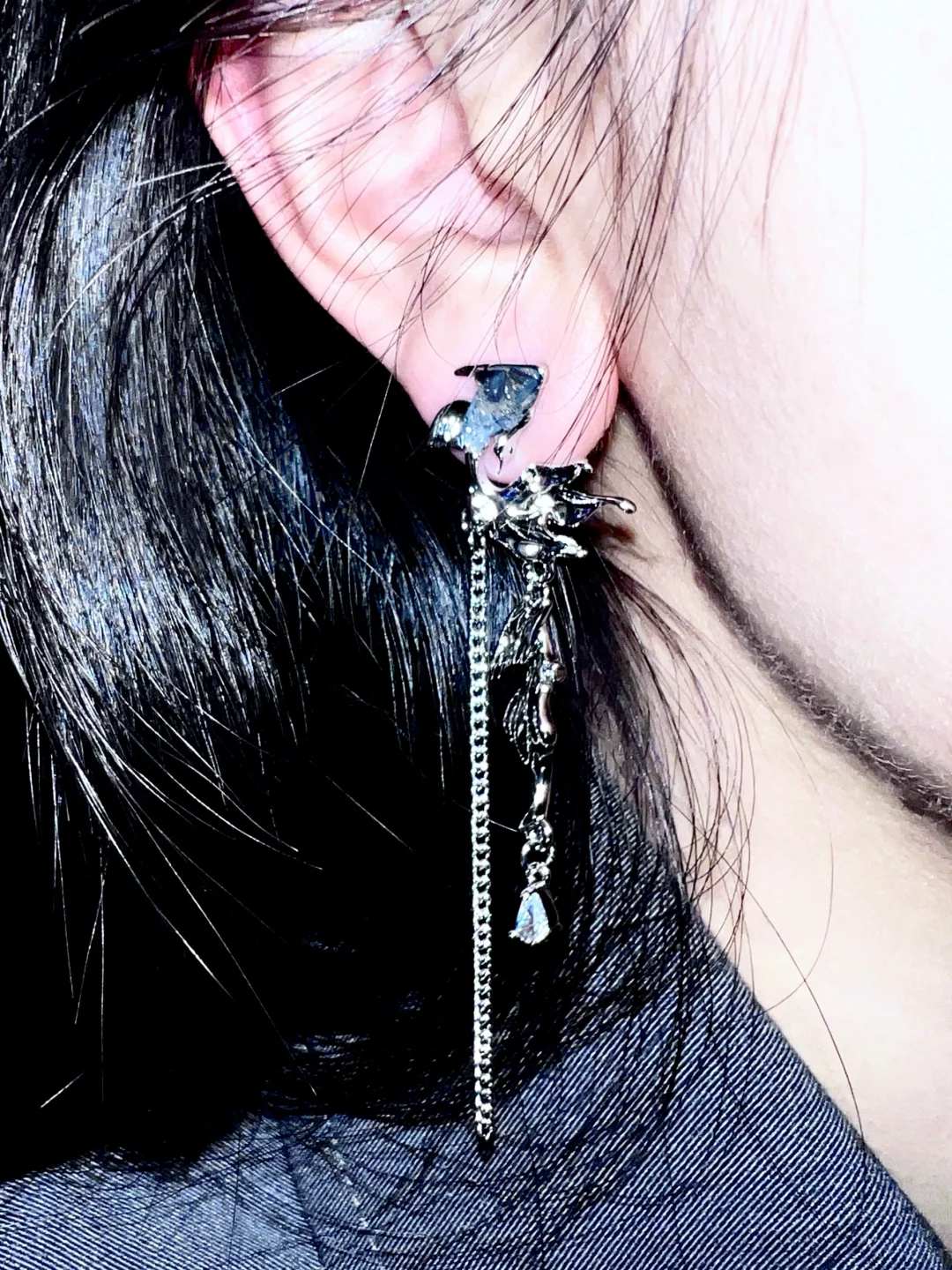 Rafayel Blue Fish Long Tassel Stud Earrings