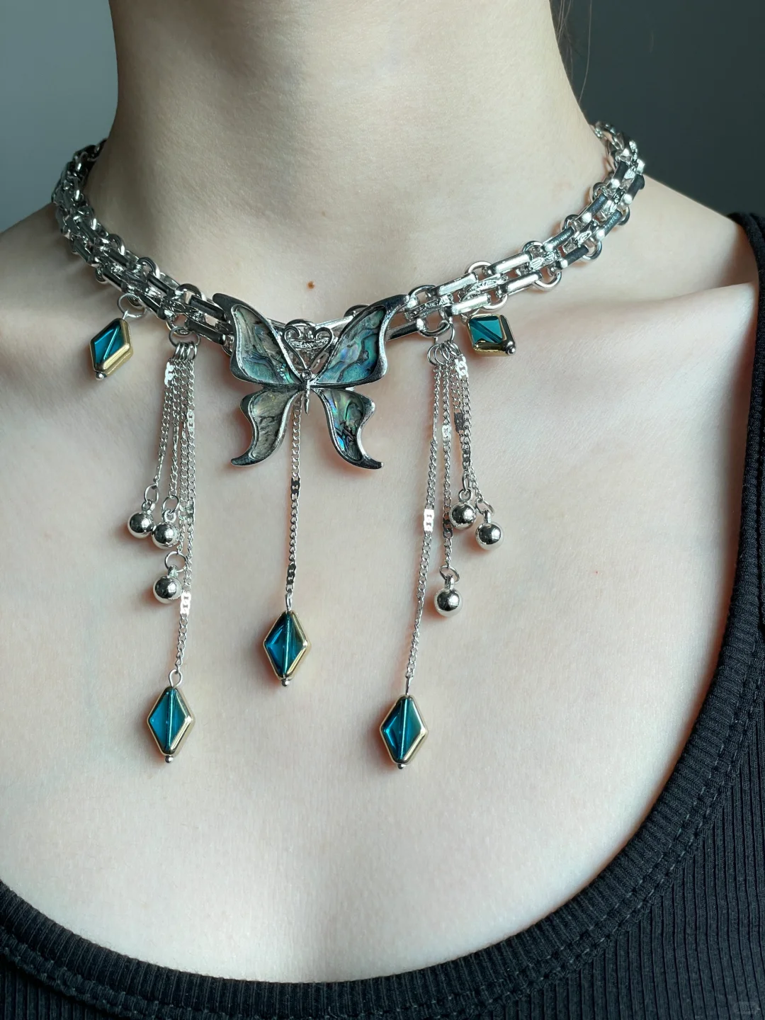 Chic Vintage Y2k Butterfly Tassel Choker Necklace