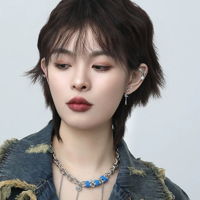 Hübsches Mädchen Designer Weiß Schmetterling Rose Perle Ohr Manschette &amp; Ohrstecker