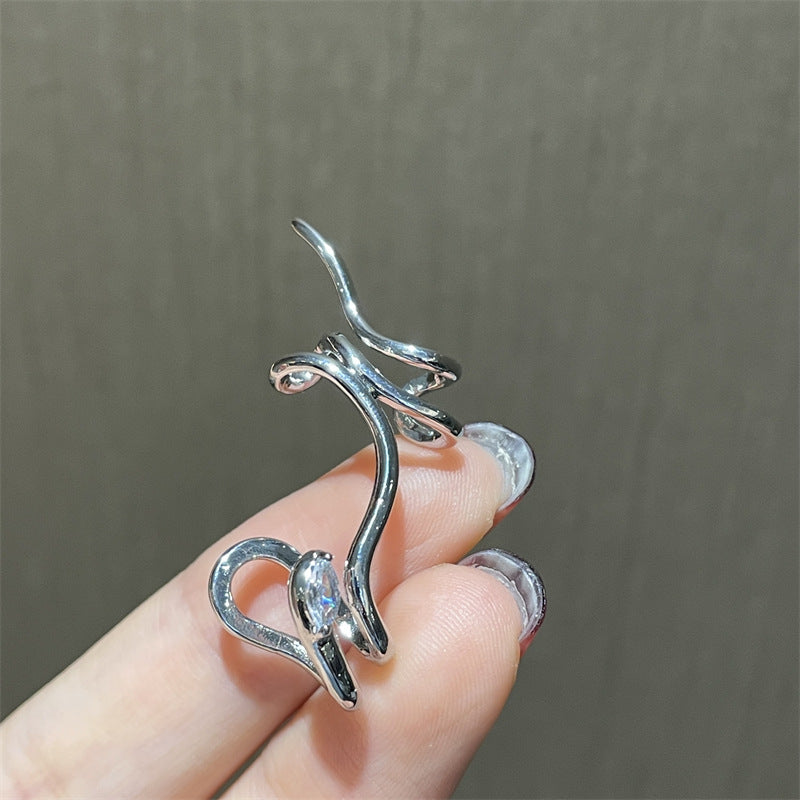 Designer-Ohrmanschette „Silbermetall-Schlangenform“ für Unisex (einzeln)