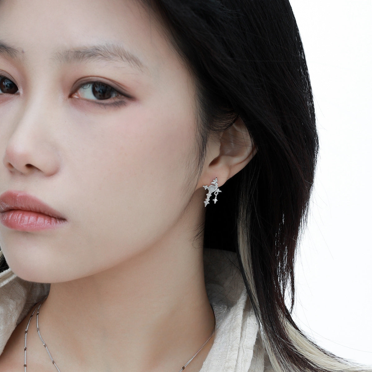 S925 Silber Schwert Stern &amp; Mond Ohrstecker