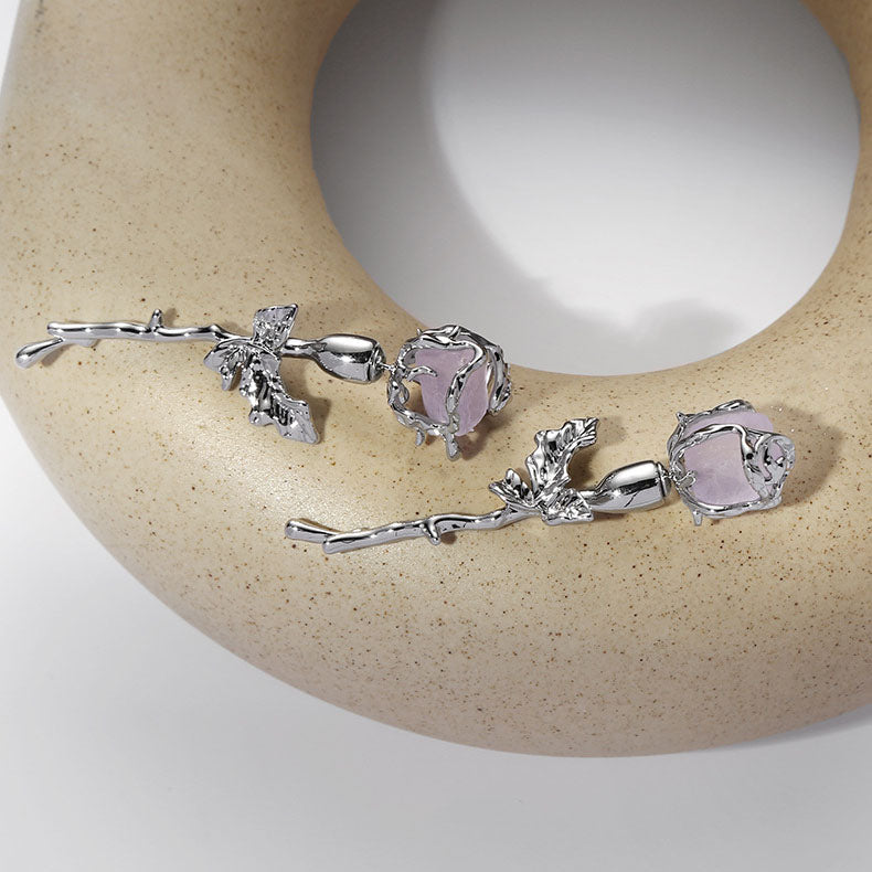 Fancy Purple Rose Stud Earring