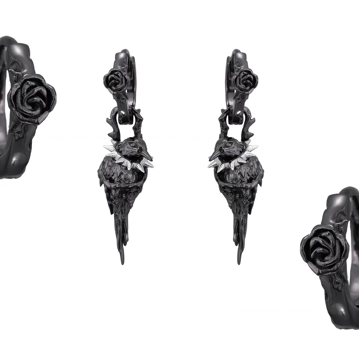 Mystic Unisex Demontierbarer Rabenblumen-Creolen-Ohrring