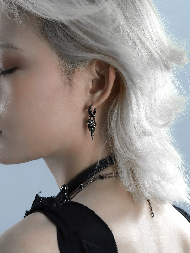 Mystic Unisex Demontierbarer Rabenblumen-Creolen-Ohrring