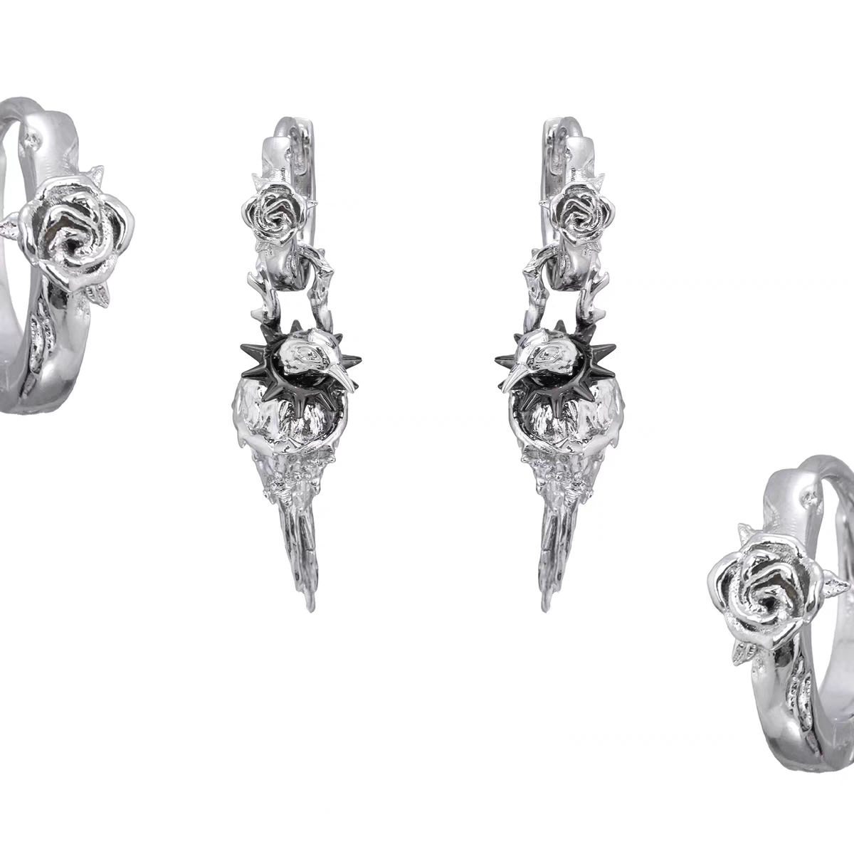 Mystic Unisex Demontierbarer Rabenblumen-Creolen-Ohrring