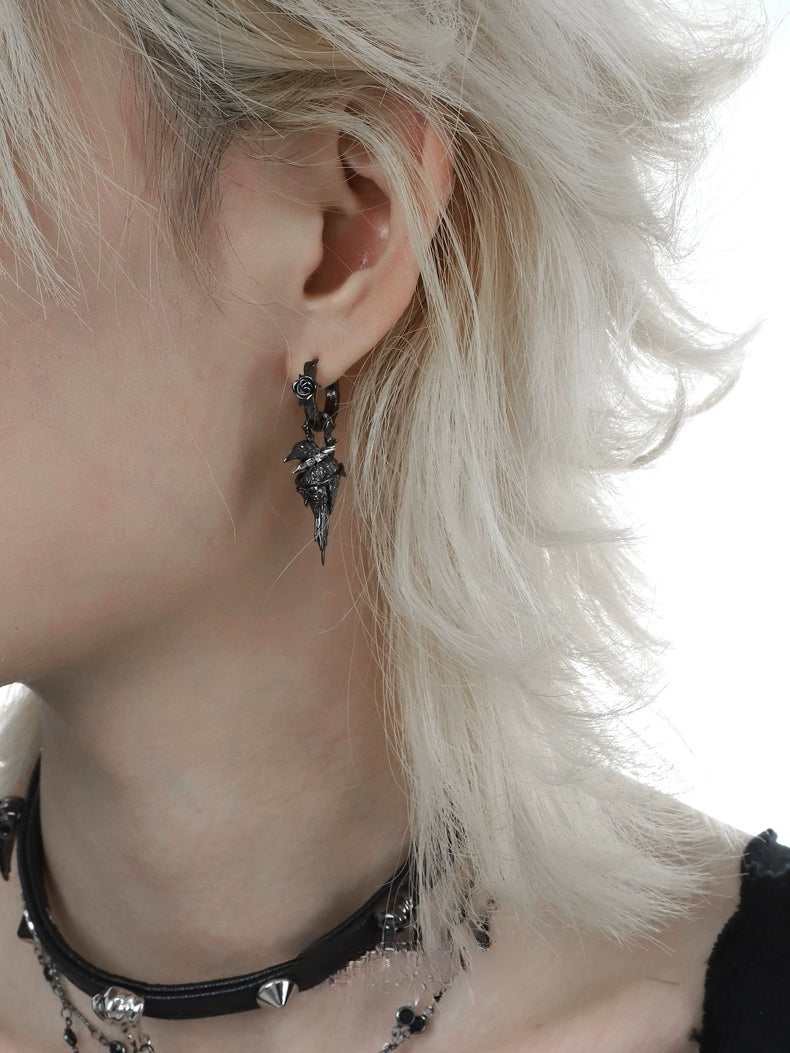 Mystic Unisex Demontierbarer Rabenblumen-Creolen-Ohrring