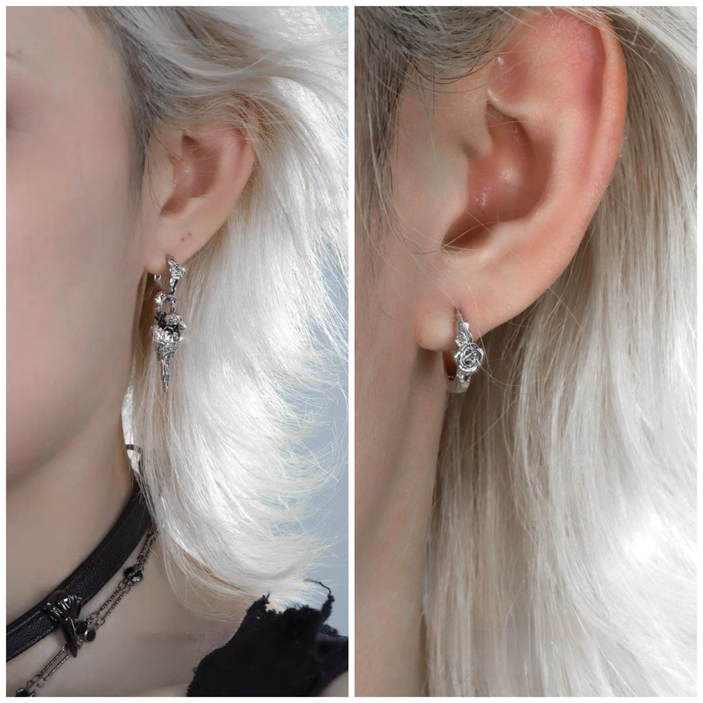 Mystic Unisex Demontierbarer Rabenblumen-Creolen-Ohrring