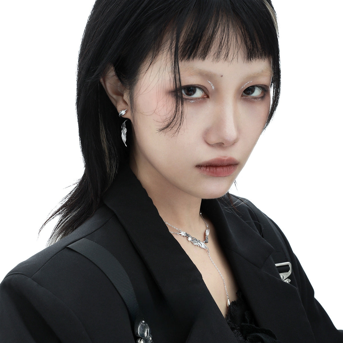 S925 Silber Schwarz Engel Flügel Feder Designer Ohrstecker