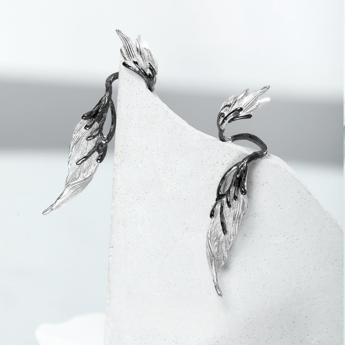 S925 Silber Schwarz Engel Flügel Feder Designer Ohrstecker