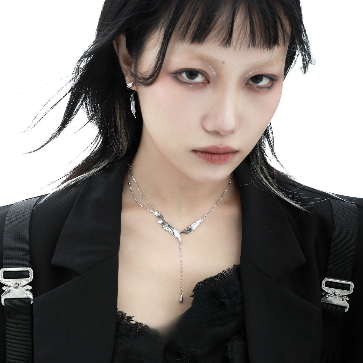 S925 Silber Schwarz Engel Flügel Feder Designer Ohrstecker