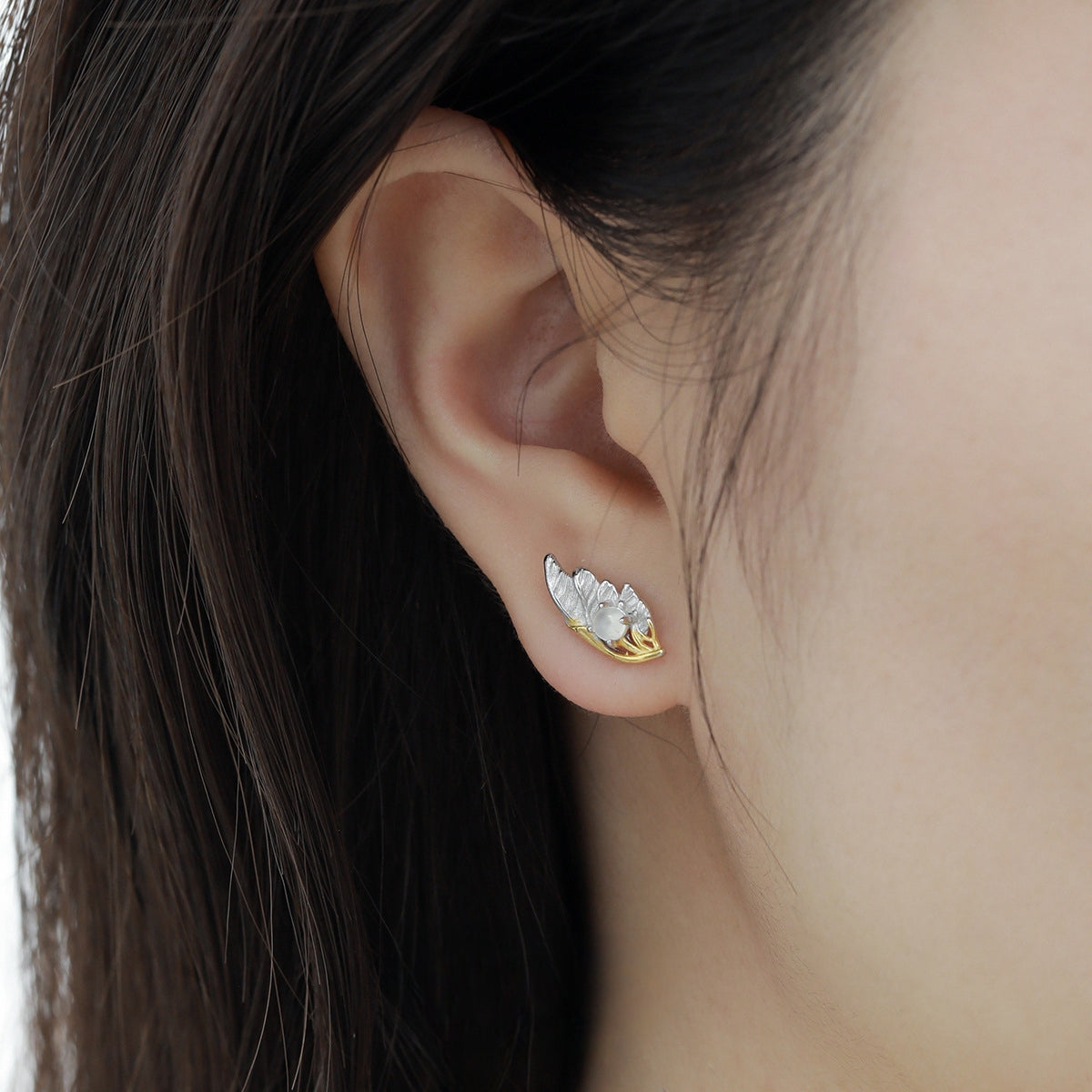 S925 Silber Schwarz Engelsflügel Ohrstecker