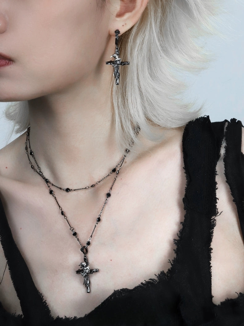 Y2K Mystische Rabenkreuz Creolen