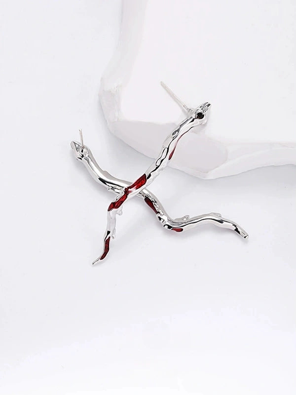 Designer-Ohrstecker mit roten Schlangen-Strasssteinen